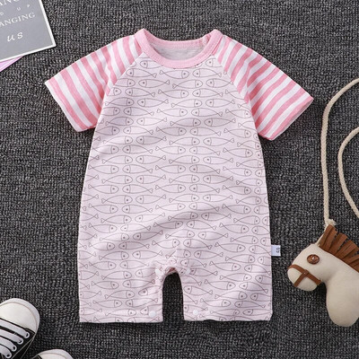 Rövidnadrág Nyakszárú, vékony, bő, teljes nyomtatású, rövid ujjú nyári fiúk és lányok baba uniszex nyitott fiúk, gombos ruhák