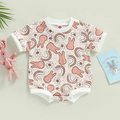 Armas suvine vastsündinud beebitüdrukutele lihavõttepühade püksid Riided Jänese vikerkaaretrükk Lühikeste varrukatega O-kaelusega kombinesoonid Mänguülikonnad Kombinesoonid