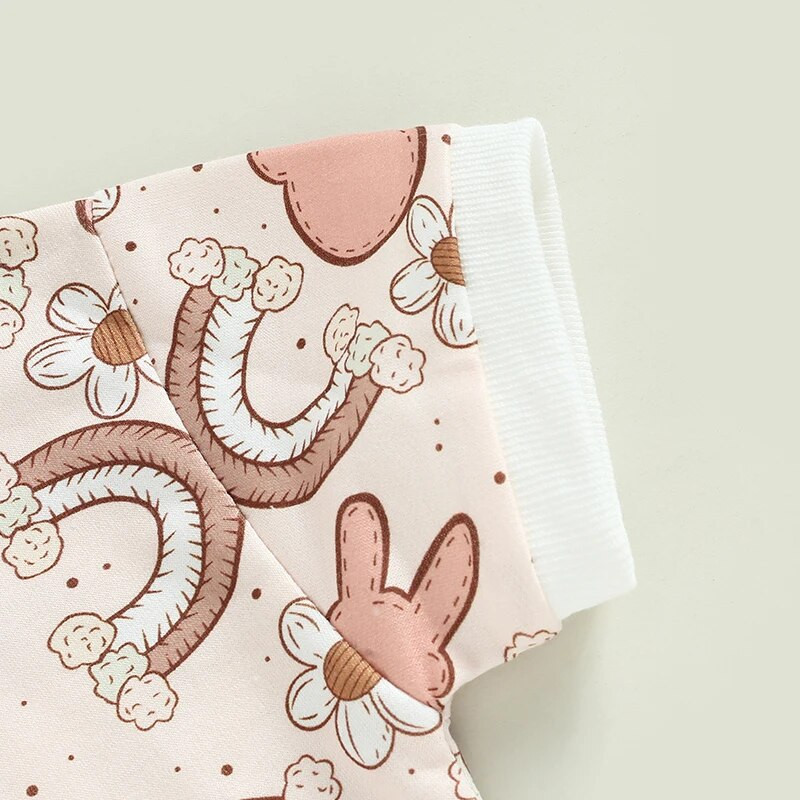 Armas suvine vastsündinud beebitüdrukutele lihavõttepühade püksid Riided Jänese vikerkaaretrükk Lühikeste varrukatega O-kaelusega kombinesoonid Mänguülikonnad Kombinesoonid