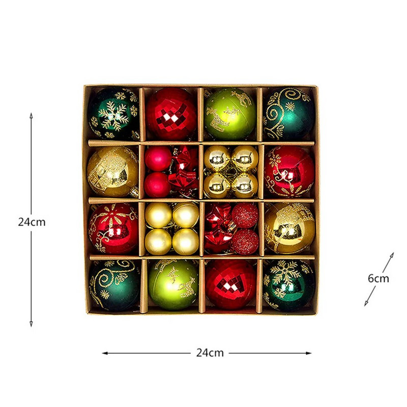 44 komada božićnih kuglica, set ukrasa, privjesak, svjetlucava zlatna kuglica za božićno drvce, viseći ukras za božićnu zabavu, poklon za Novu godinu