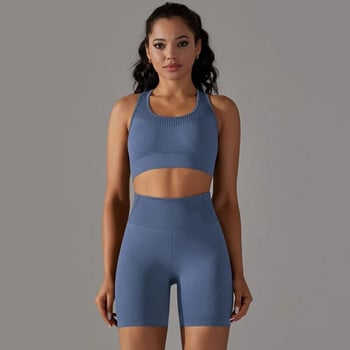 Summer Yoga Suit for Fitness Gym Set Γυναικεία Push Up Αθλητική στολή για Γυναίκα Ρούχα γυμναστικής χωρίς ραφές για Γυναικεία Αθλητικά Ενδύματα Μπλε Νέο