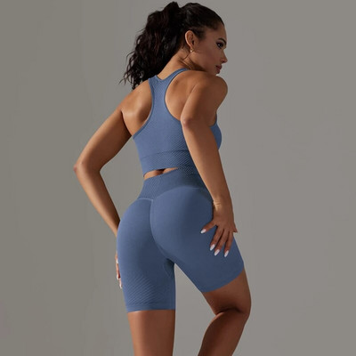 Nyári jógaruha fitnesz tornatermi szett Női Push Up sportruha nőknek Varrat nélküli edzésruha Női Sportruházat Kék Új