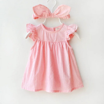 Бебешка рокля за малко дете, едноцветна, сладка рокля, гащеризон, лятна тънка фотографска рокля, бебешки дрехи с О-образно деколте