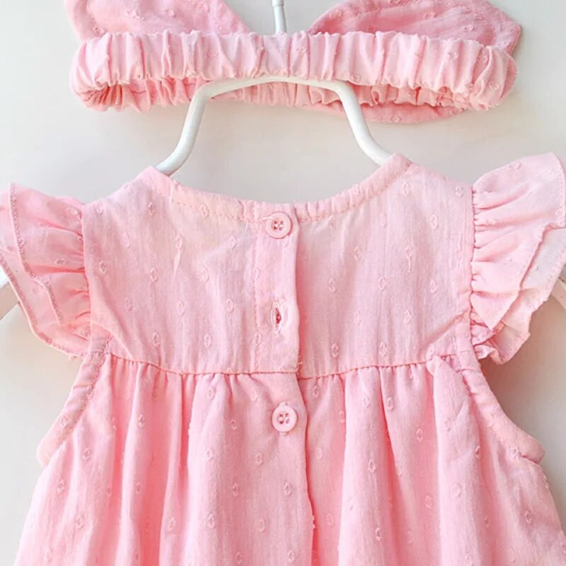 Meiteņu zīdaiņu sikspārņu kleita Solīda, jauka Rotaļkleita Mazuļu meiteņu bikses Vasaras Plāns Fotoapģērbs Mazuļu drēbes ar O-kaklu