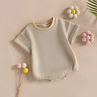 Újszülött Fiúk Lányok Nyári Nyári Ruhák Kisgyermekek Szilárd gofri rövid ujjú O-nyakú Jumpsuitek Játszóruhák Overallok Ruházat