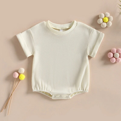 Újszülött Fiúk Lányok Nyári Nyári Ruhák Kisgyermekek Szilárd gofri rövid ujjú O-nyakú Jumpsuitek Játszóruhák Overallok Ruházat