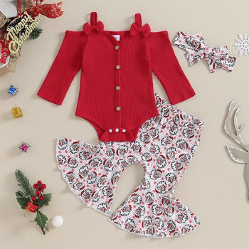 Χριστουγεννιάτικα σετ ρούχων για νεογέννητο κοριτσάκι με ραβδώσεις με κουμπιά μακρυμάνικο φόρμες + φόρμες για παντελόνια με στάμπα Άγιου Βασίλη