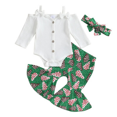 Karácsonyi újszülött kislány ruhakészletek, bordázott vállgombos, hosszú ujjú bodyk + Mikulás mintás flare nadrág ruhák
