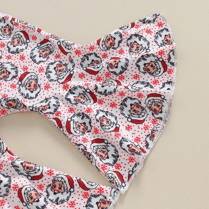 Karácsonyi újszülött kislány ruhakészletek, bordázott vállgombos, hosszú ujjú bodyk + Mikulás mintás flare nadrág ruhák