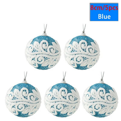 5gab 8cm Ziemassvētku putas zilas un baltas sarkanas Ziemassvētku eglītes kulonu bumbiņas spīdīgas Ziemassvētku smalkas dekorācijas mājas ballītei Jaungada dāvanas