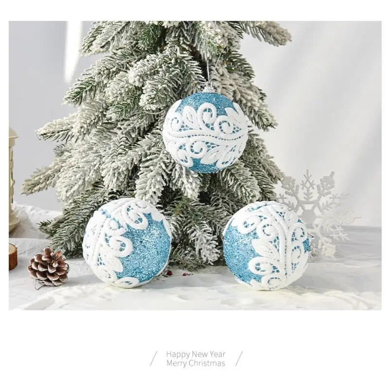 5gab 8cm Ziemassvētku putas zilas un baltas sarkanas Ziemassvētku eglītes kulonu bumbiņas spīdīgas Ziemassvētku smalkas dekorācijas mājas ballītei Jaungada dāvanas