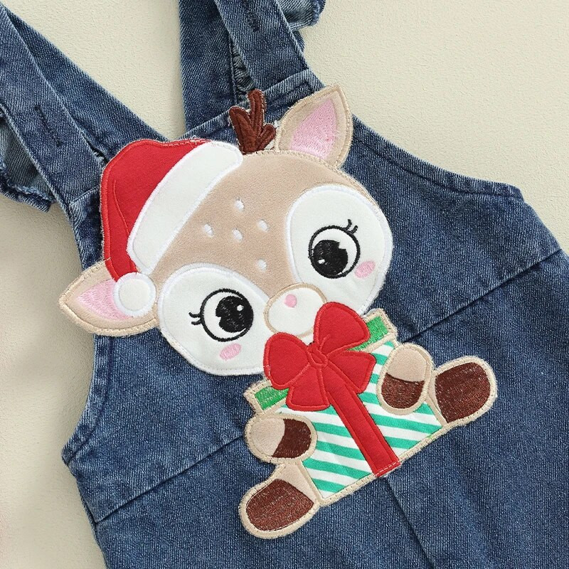 0-18 M bērnu Ziemassvētku kombinezoni, tērpi jaundzimušā zīdaiņa garajām piedurknēm un briežu izšuvumi, zeķturi, džinsa bikses + galvas saite