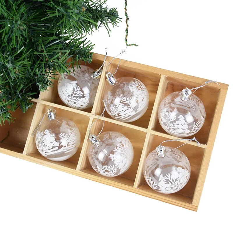 6 kom/kutija 6 cm prozirna slika Božićna kuglica Novogodišnji božićni ukrasi za drvce Ukrasi za dom 2023 Sretan Božićni darovi