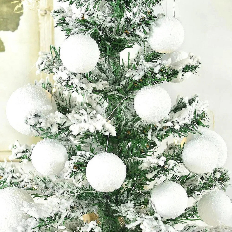 12/6 gab. Baltas Ziemassvētku balles apaļas putuplasta bumbas Ziemassvētku eglītes piekārtie rotājumi Mājas kāzu ballītei Ziemassvētku dekorēšanas balles piederumi