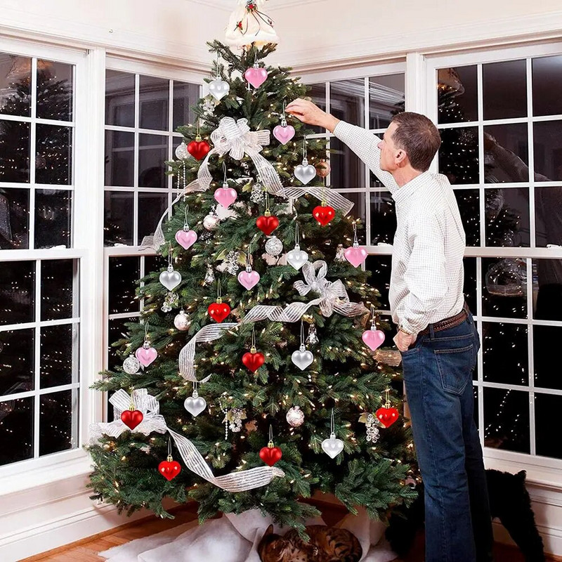 Božićne kuglice u obliku srca Ukrasi za božićne kuglice Set Dodaci za božićne ukrase Božićni blagdanski ukrasi za vjenčanje Crveni