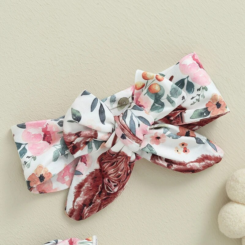 ma&Baby 0-18 M Jaundzimušā zīdaiņa meiteņu rombiņas govs ziedu apdruka ar garām piedurknēm Pom Pom kombinezons, galvas saite, rudens pavasara tērpi D05