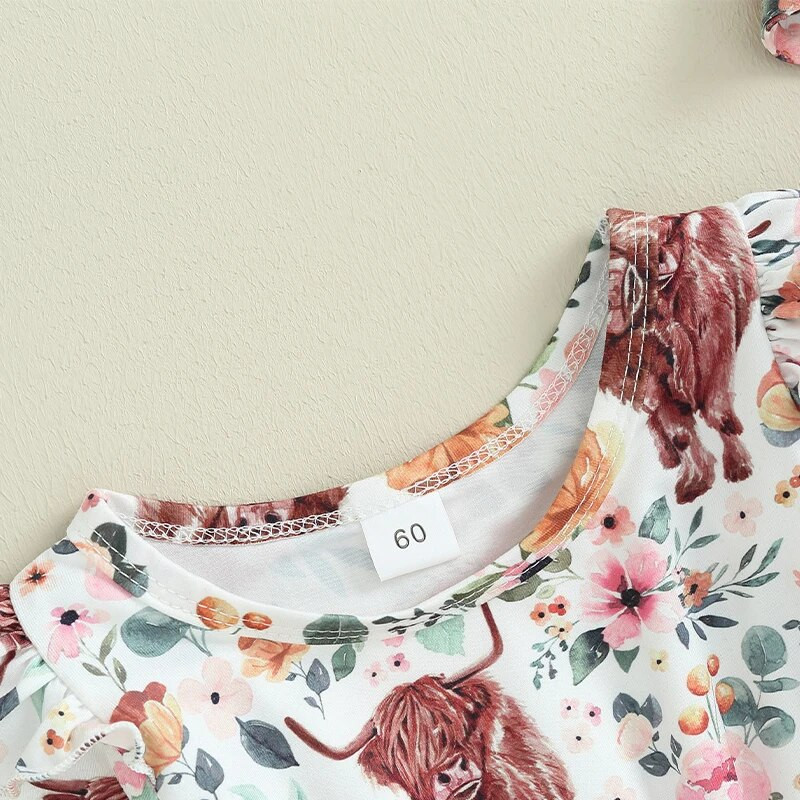 ma&Baby 0-18 M Jaundzimušā zīdaiņa meiteņu rombiņas govs ziedu apdruka ar garām piedurknēm Pom Pom kombinezons, galvas saite, rudens pavasara tērpi D05