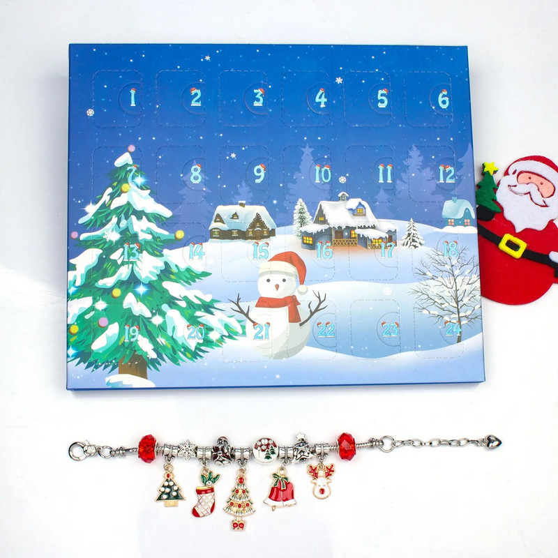 Ziemassvētku adventes kalendāra rokassprādzes 2023. gadam meitenēm 24 dienu Ziemassvētku atpakaļskaitīšanas kalendārs Rotaslietas bērniem, pusaudžiem, sievietēm, Ziemassvētku dāvana