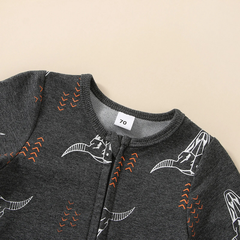 Őszi újszülött fiúk lányok ruhák szarvasmarha nyomat cipzár, hosszú ujjú, O-nyakú pulóver Rombik Jumpsuits hosszú nadrág overál