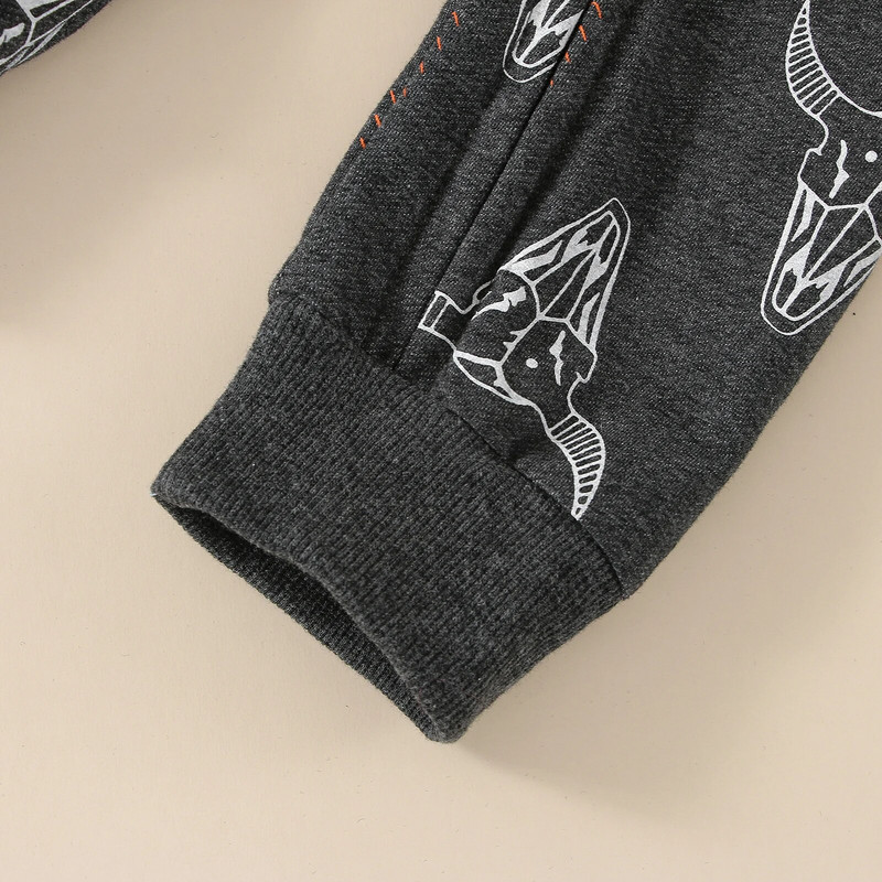 Őszi újszülött fiúk lányok ruhák szarvasmarha nyomat cipzár, hosszú ujjú, O-nyakú pulóver Rombik Jumpsuits hosszú nadrág overál