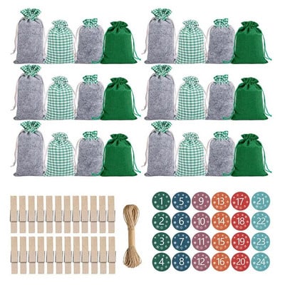 Adventes kalendāra dāvanu maisiņi 2024. gada Jaunais gads 24gab./komplekts Piekarināms Ziemassvētku Adventes maisiņš Candy Dāvanu aukliņu maisiņu skaitīšanas dekors