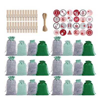 Adventes kalendāra dāvanu maisiņi 2024. gada Jaunais gads 24gab./komplekts Piekarināms Ziemassvētku Adventes maisiņš Candy Dāvanu aukliņu maisiņu skaitīšanas dekors