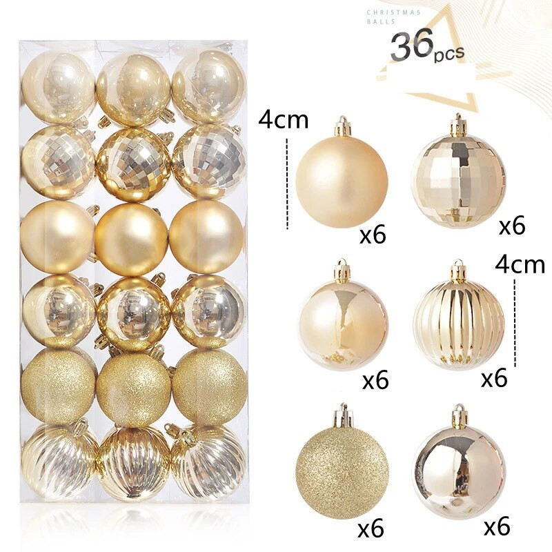 36gab Ziemassvētku balles rotājumi 4 cm mazas Ziemassvētku eglīšu bumbiņas Sarkans Zelts Balts Purpurs Burbuļi svētku ballīšu dekorēšanai