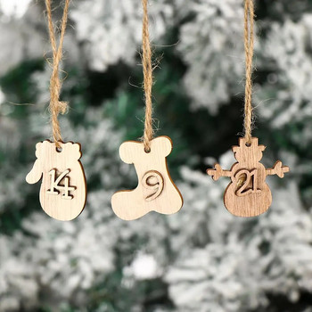 1-24 числа Обратно броене Коледен адвент календар Дървена висулка Коледни подаръчни торбички Етикет с номера Календар Висящи етикети Нова година