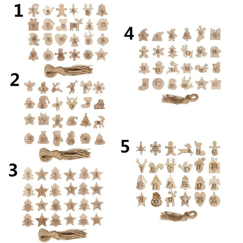 1-24 skaitļi Atpakaļskaitīšana Ziemassvētku Adventes kalendārs Koka kulons Ziemassvētku dāvanu maisiņi Numuru etiķetes Kalendārs Piekārtas Birkas Jaunais gads