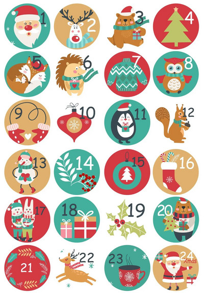 24 gab Ziemassvētku Adventes kalendāra numurs Papīra uzlīmes Ziemassvētku dāvanu uzlīmes Daudzfunkcionāls dāvanu iepakojums Līmes etiķetes Dekors