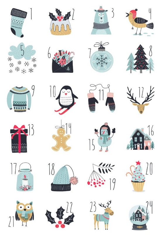 24 gab Ziemassvētku Adventes kalendāra numurs Papīra uzlīmes Ziemassvētku dāvanu uzlīmes Daudzfunkcionāls dāvanu iepakojums Līmes etiķetes Dekors