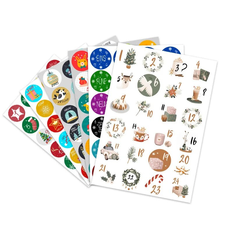 24 gab Ziemassvētku Adventes kalendāra numurs Papīra uzlīmes Ziemassvētku dāvanu uzlīmes Daudzfunkcionāls dāvanu iepakojums Līmes etiķetes Dekors