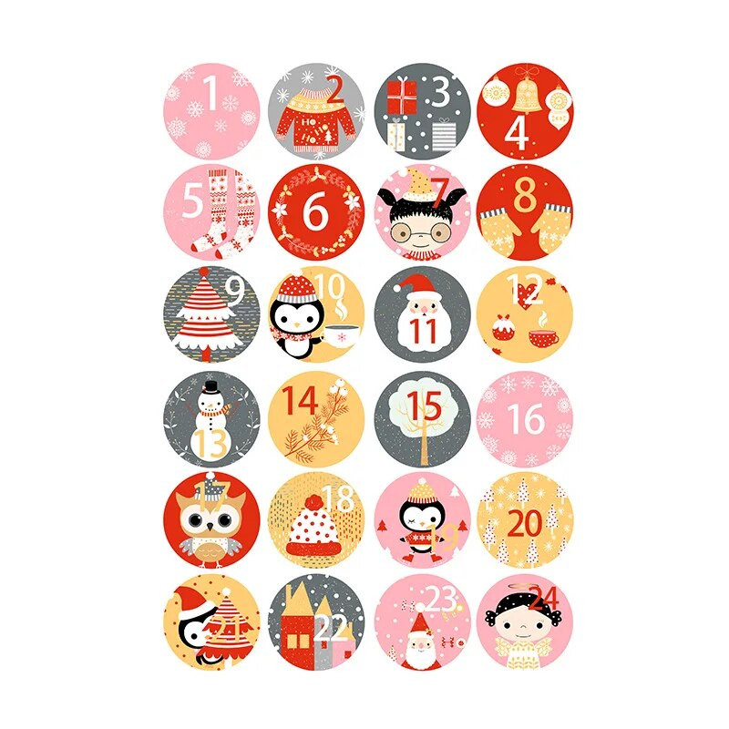 24 gab Ziemassvētku Adventes kalendāra numurs Papīra uzlīmes Ziemassvētku dāvanu uzlīmes Daudzfunkcionāls dāvanu iepakojums Līmes etiķetes Dekors