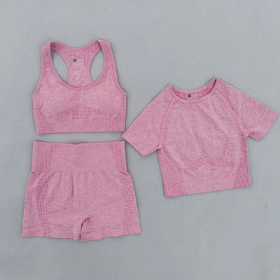 Ljetni bešavni set za jogu Ženska sportska odjeća Odjeća za teretanu Kratki rukavi Crop Top Sportski grudnjak Tajice visokog struka Sportska odijela