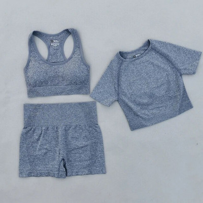 Ljetni bešavni set za jogu Ženska sportska odjeća Odjeća za teretanu Kratki rukavi Crop Top Sportski grudnjak Tajice visokog struka Sportska odijela