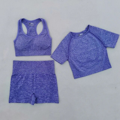 Ljetni bešavni set za jogu Ženska sportska odjeća Odjeća za teretanu Kratki rukavi Crop Top Sportski grudnjak Tajice visokog struka Sportska odijela