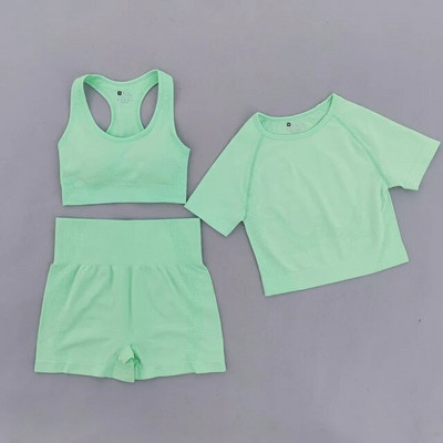 Ljetni bešavni set za jogu Ženska sportska odjeća Odjeća za teretanu Kratki rukavi Crop Top Sportski grudnjak Tajice visokog struka Sportska odijela