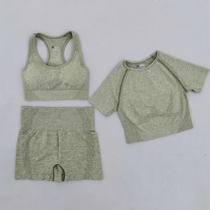 Ljetni bešavni set za jogu Ženska sportska odjeća Odjeća za teretanu Kratki rukavi Crop Top Sportski grudnjak Tajice visokog struka Sportska odijela