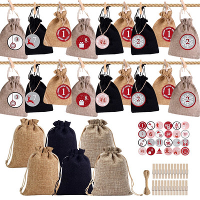 Božićni ukrasi Adventski kalendar 2023. 24 komada poklon vrećica Kerst Decoratie DIY papirnate naljepnice Drveni ukras Božićni navidad