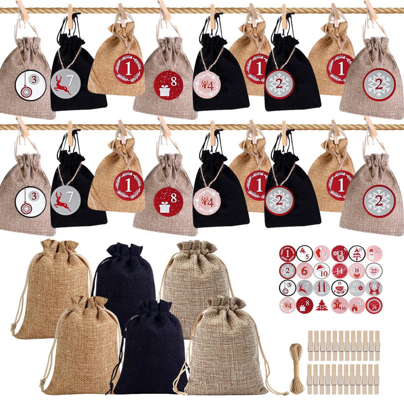 Božićni ukrasi Adventski kalendar 2023. 24 komada poklon vrećica Kerst Decoratie DIY papirnate naljepnice Drveni ukras Božićni navidad