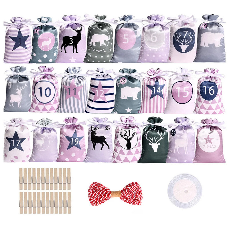 Božićni ukrasi Adventski kalendar 2023. 24 komada poklon vrećica Kerst Decoratie DIY papirnate naljepnice Drveni ukras Božićni navidad