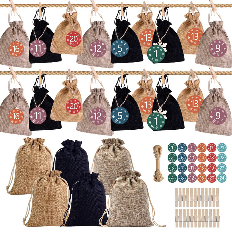 Božićni ukrasi Adventski kalendar 2023. 24 komada poklon vrećica Kerst Decoratie DIY papirnate naljepnice Drveni ukras Božićni navidad