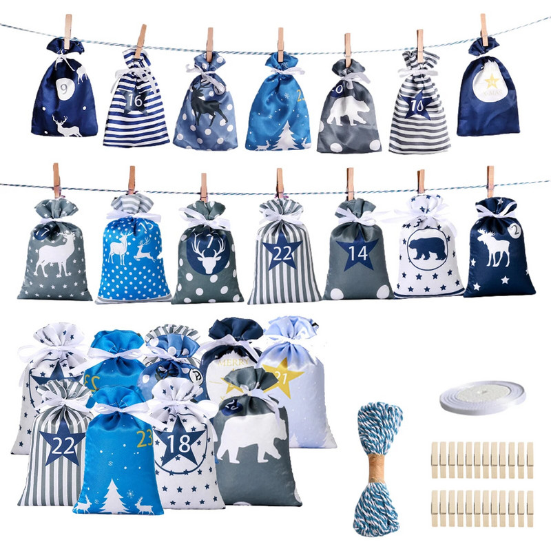 Božićni ukrasi Adventski kalendar 2023. 24 komada poklon vrećica Kerst Decoratie DIY papirnate naljepnice Drveni ukras Božićni navidad