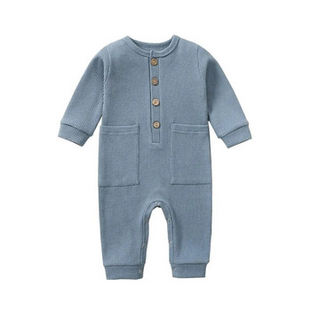0-2-годишно новородено облекло Едноцветен семпъл ежедневен комбинезон за момичета Момчета Бебешки бодита Сладки свободни меки гащеризони с отворен файл