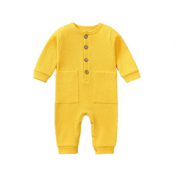0-2-годишно новородено облекло Едноцветен семпъл ежедневен комбинезон за момичета Момчета Бебешки бодита Сладки свободни меки гащеризони с отворен файл