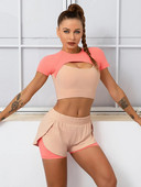 Дамски спортен комплект за йога High Wasit Shorts Set Фитнес анцуг Фалшив 2PCS тренировъчен костюм Girl Candy Soft Outfit Еластичен тънък комплект