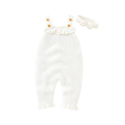 Jednobojni pleteni kombinezon bez rukava s remenkom + traka za glavu za novorođenčad i djevojčicu