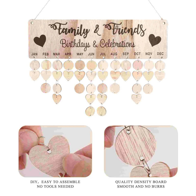 Kalendar Rođendanska obiteljska ploča Drveni viseći podsjetnik Zidna ploča Diy Datehome Podsjetnik Drveni darovi za prijatelje Menološki dekor