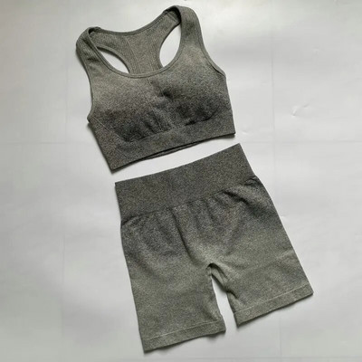 2PCS Ombre joga set Bešavni sportski kratki + sportski grudnjak Crop Top Ženska odjeća za trčanje u teretani Visoki struk Sportsko odijelo za fitness Sportska odjeća