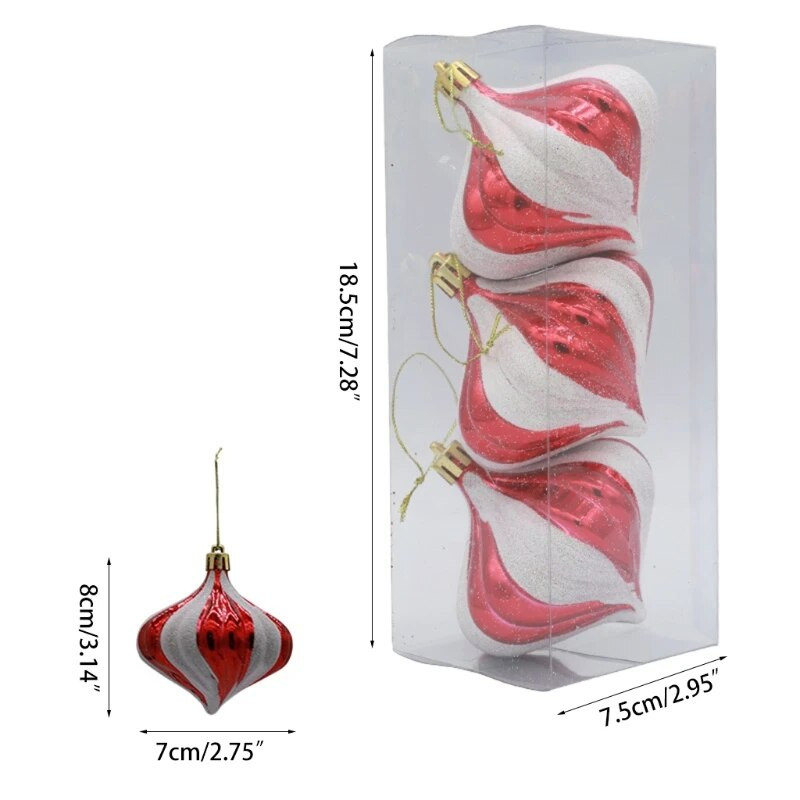 3 komada božićnih kuglica u obliku luka s navojem za božićno drvce, ukrasi otporni na udarce, viseći privjesci, dar za djecu